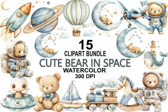 Download Cute Bear in Space Clipart Bundle - Bundle Collection