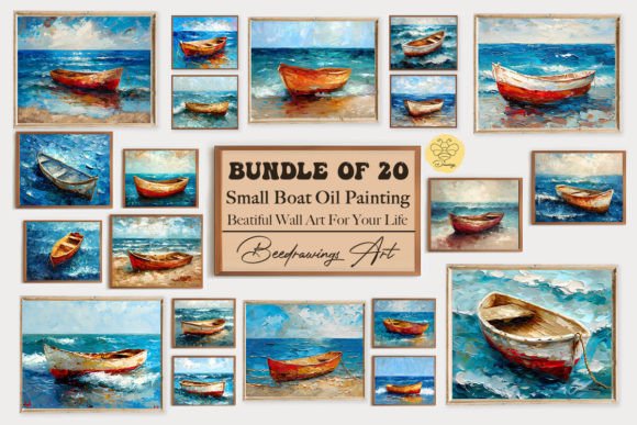 Download Oil Paint Lonely Boat Wall Art Bundle - Bundle Collection