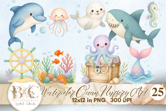 Download Watercolor Ocean Nursery Clipart Bundle - Bundle Collection