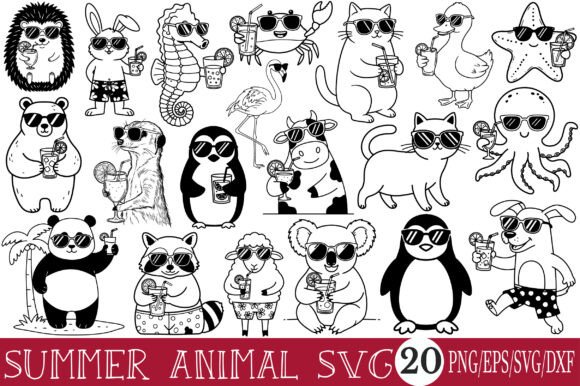 Download Black Line Art Summer Animal SVG Bundle - Bundle Collection