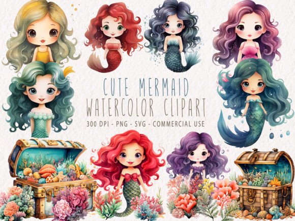 Download Cute Mermaid Clipart Bundle - Bundle Collection