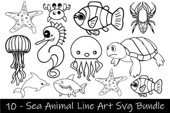 Download 10 - Sea Animal Line Art Svg Bundle - Bundle Collection