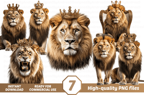 Download Lion Clipart, Lion with Crown PNG Bundle - Bundle Collection