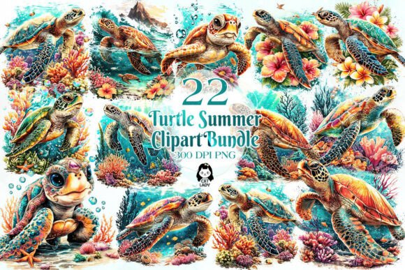 Download Cute Sea Turtle Summer PNG Bundle - Bundle Collection