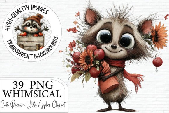 Download Cute Raccoon with Apples Clipart Bundle - Bundle Collection