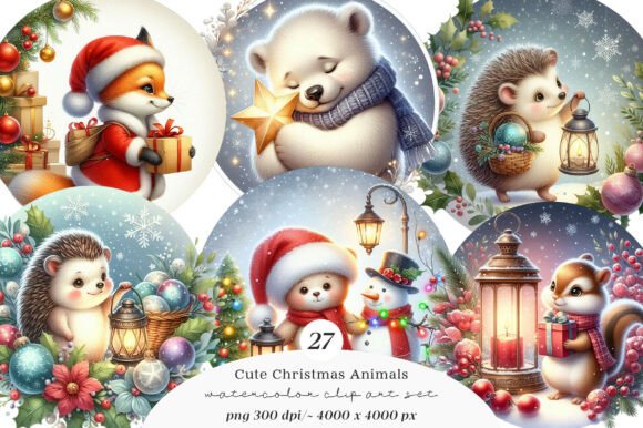 Download Watercolor Cute Christmas Animals Clipar - Christmas animals Collection