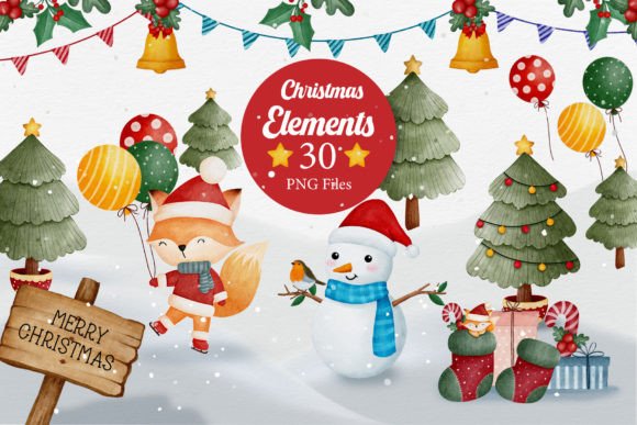 Download Watercolor Christmas Elements Bundle - Bundle Collection