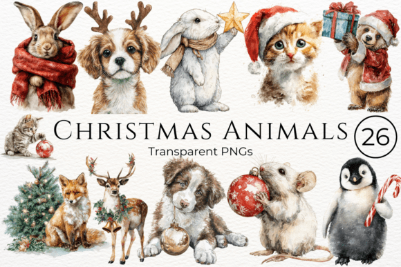 Download Christmas Animals Watercolor Clipart - Christmas animals Collection