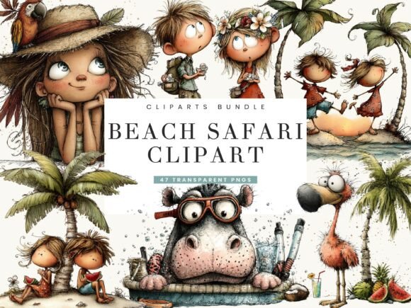 Download Watercolor Beach Safari Clipart Bundle - Bundle Collection