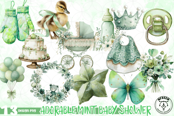 Download Adorable Mint Baby Shower Bundle PNG - Adorable Collection