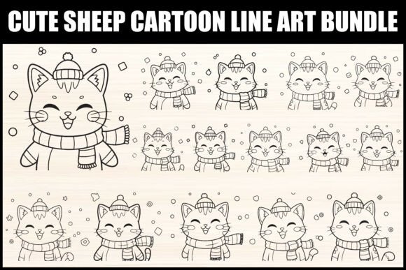 Download Cute Sheep Cartoon Line Art Bundle - Bundle Collection