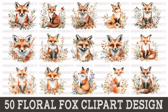 Download Floral Fox Watercolor Clipart Bundle PNG - Bundle Collection