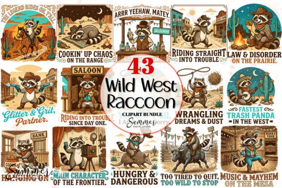 Download Cowboy Wild West Raccoon Clipart Bundle - Bundle Collection
