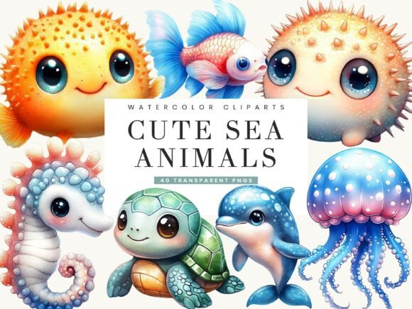 Download Cute Sea Animals Clipart Bundle - Bundle Collection