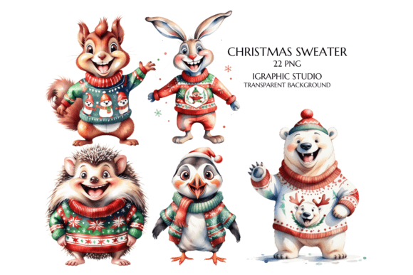 Download Christmas Animal in Sweater Clipart - Premium Bundle