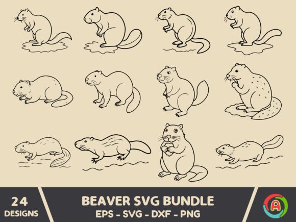 Download Beaver Line Art Bundle - Bundle Collection