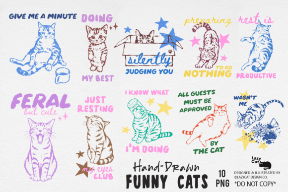Download Funny Cat Hand-Drawn Sublimation Bundle - Bundle Collection