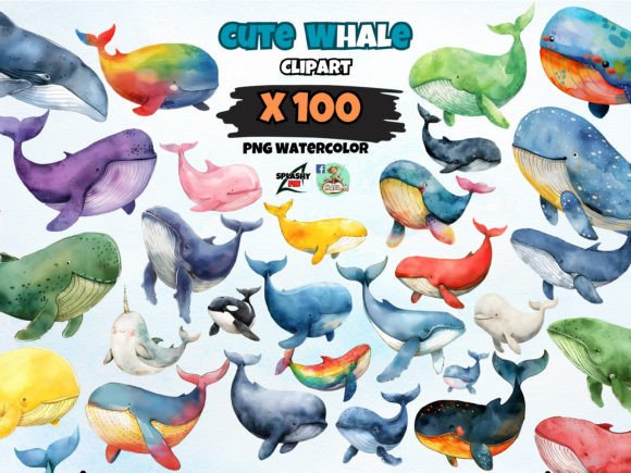 Download Watercolor Cute Whale Clipart PNG Bundle - Bundle Collection