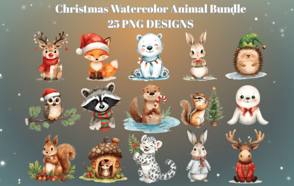 Download Christmas Watercolor Animal Bundle - Bundle Collection