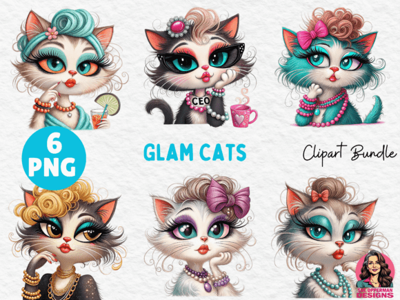 Download Glam Cats | 6 PNG Clipart Bundle - Bundle Collection