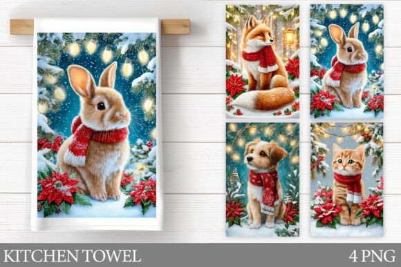 Download Christmas Animals Kitchen Towel Design - Christmas animals Collection