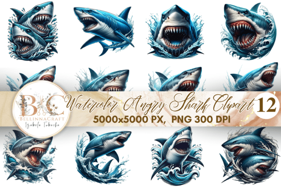 Download Watercolor Angry Shark Clipart Bundle - Bundle Collection