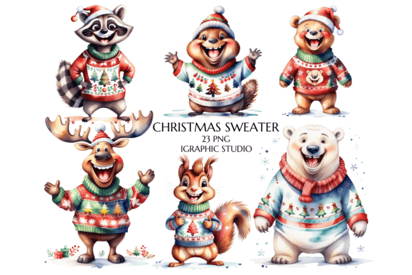 Download Christmas Animal in Sweater Clipart Bund - Premium Bundle
