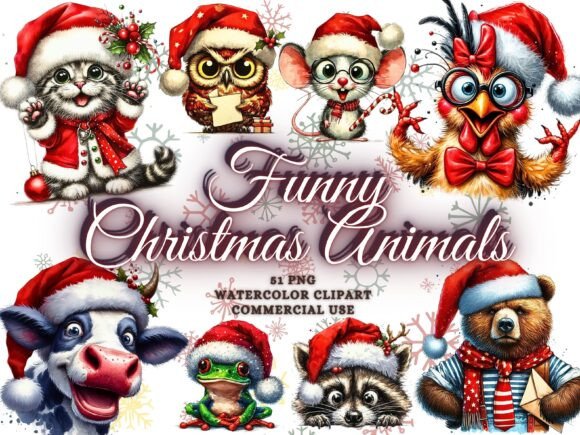 Download Funny Christmas Animals Clipart Bundle - Christmas animals Collection